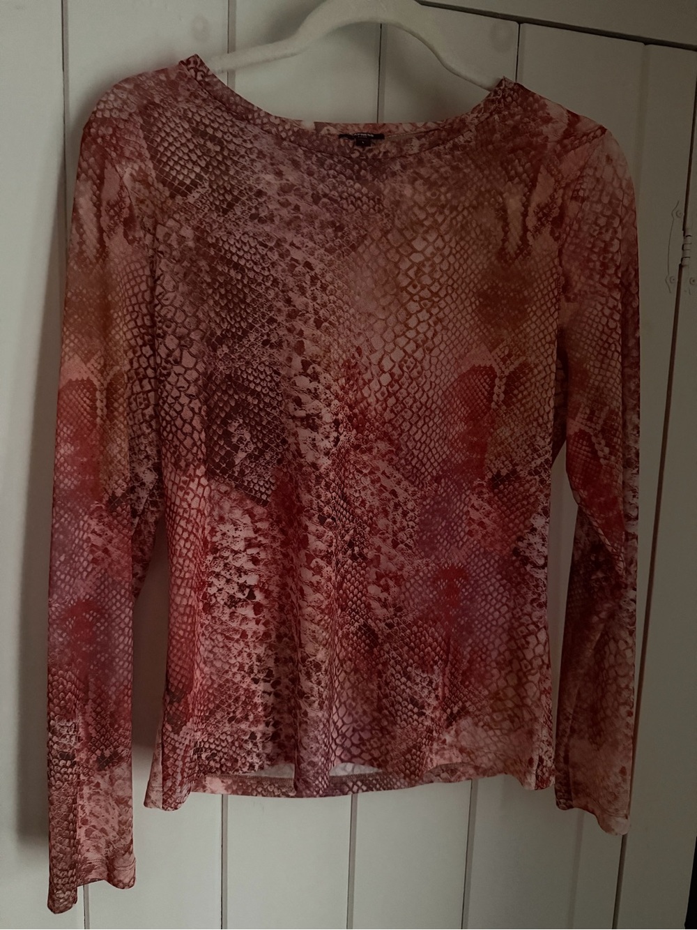 Express - Pink Mesh Snake-Print Long Sleeve Top